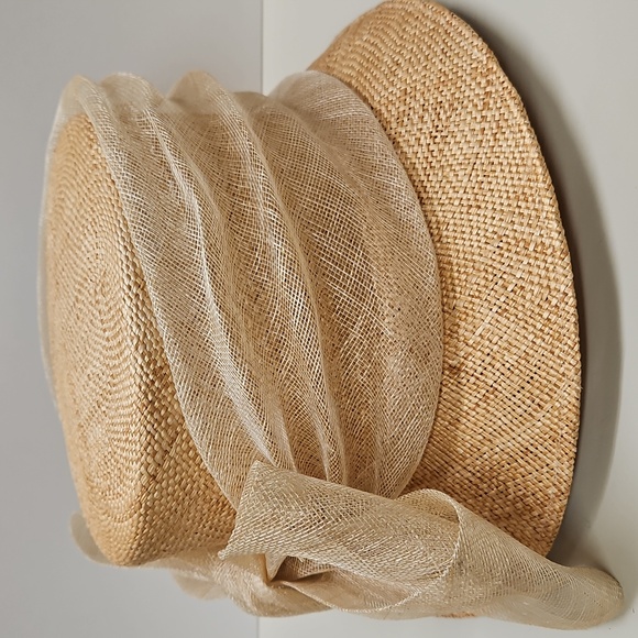 Betmar Beige Raffia Cloche Hat with Organza Bow - Picture 3 of 10